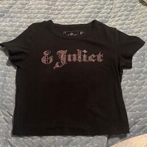 Black "& Juliet" Rhinestone Tee